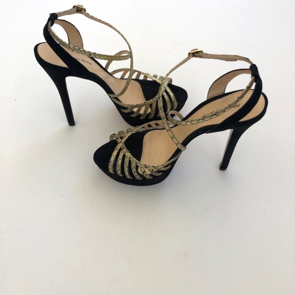 Alexandre Birman Black Suede Gold Straps Platforms - Picture 4 of 7